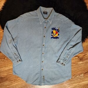 Vintage Hand Crafted Button Down Long Sleeve 100% Cotton Denim Shirt XL